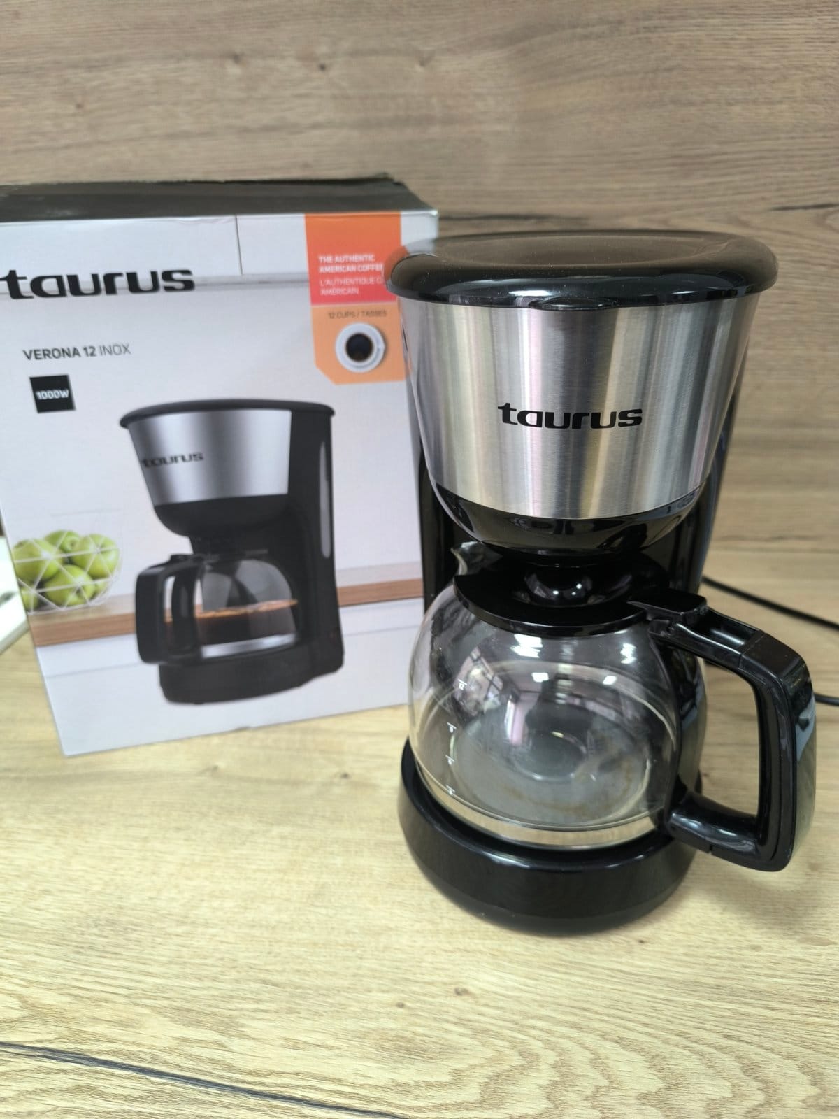 Taurus Verona – филтърна кафемашина 12 чаши Метална кафемашина с кухненски прибори Кафемашина за големи домакинства Стъклена кана – Taurus Verona Комплект кафе машина и аксесоари